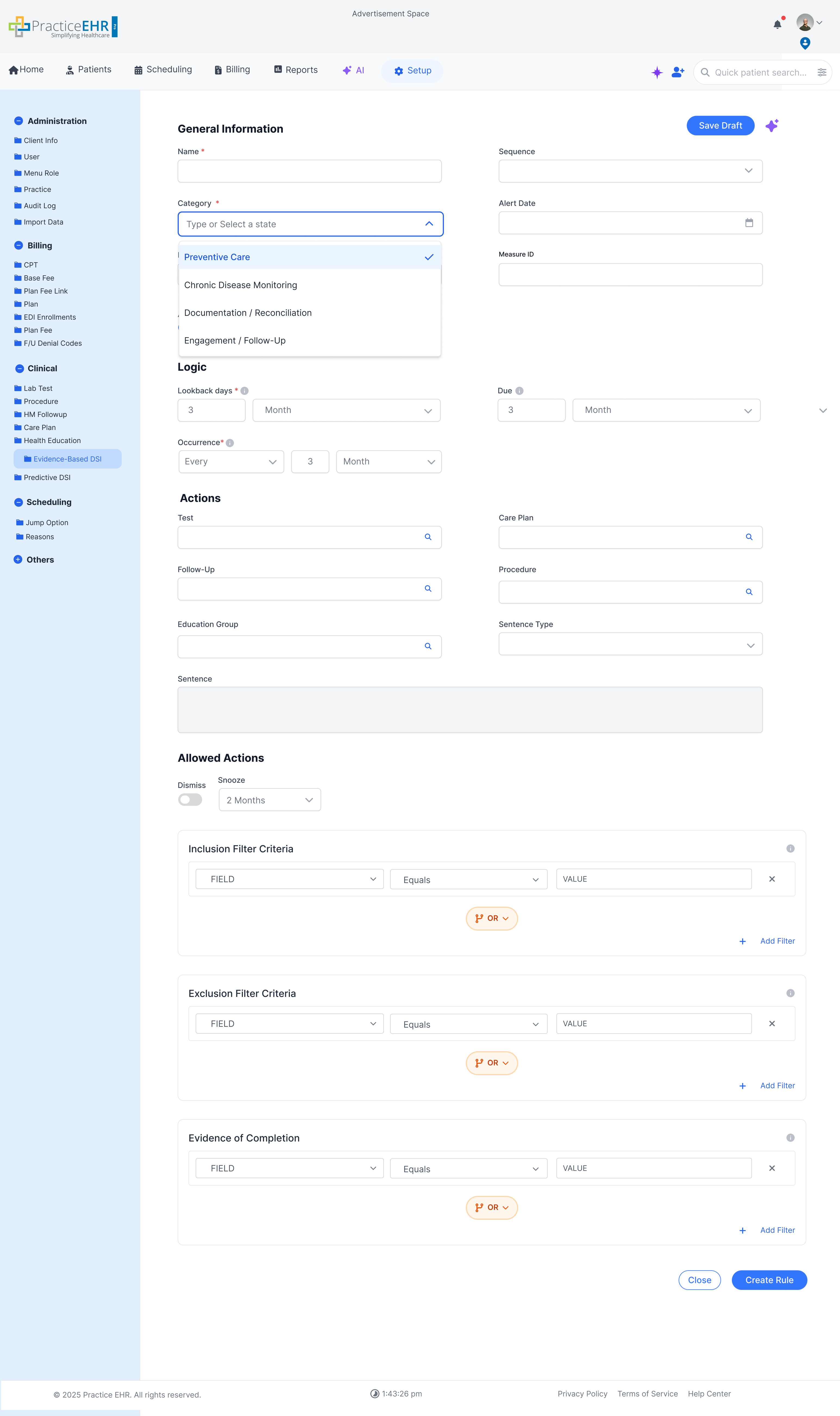 EBDSI category dropdown
